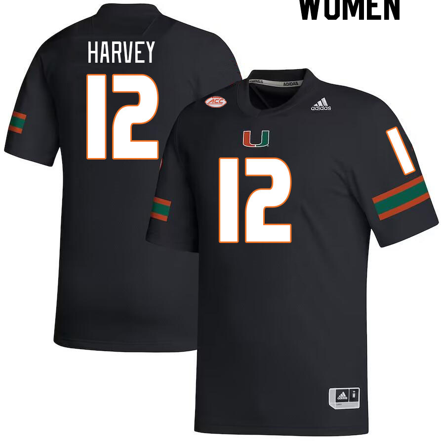 Women #12 Jahfari Harvey Miami Hurricanes College Football Jerseys Stitched-Black